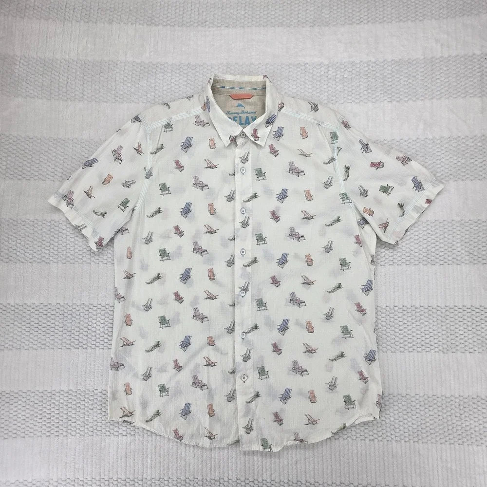 Tommy Bahama Shirt Mens Large White Button Down Beach Relax Island Modern Linen - Picture 6 of 9